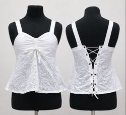 CR1539 Upcycled Eyelet Lace Corset Top
