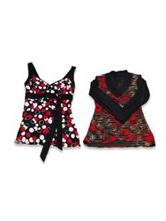 (FV-1289) Bold Red Black Abstract Graphic Print & ..