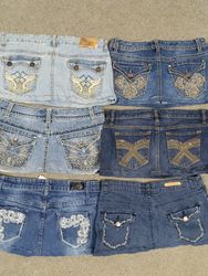 HD1457 Ladies Upcycled Y2K Embellished Denim Micro..