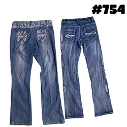 Y2K stylish Embroidered jeans . #754