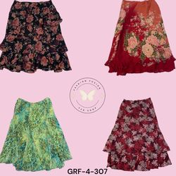 Women’s Printed Poly Skirt – High Waist Floral Mid..