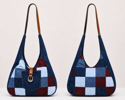 CR1542 Upcycled Denim Patchwork Shoulder Bag