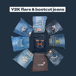 Y2k embroidery women jeans flare and bootcut