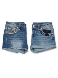 (FV-1233) Y2K Sexy Denim Shorts BackPocket Embelli..