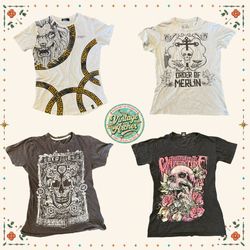 Y2K Dark Aesthetic Tees – Skull & Vintage Rock Gra..