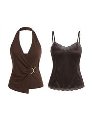 (FV-1324) Vintage Brown Minimal Tank Top Y2K Soft ..