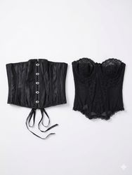 (FV-1325) Black Lace Corset Bustier Y2K Gothic Par..