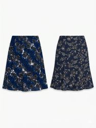 (FV-1328) Vintage Blue & Green Printed Midi Skirts..