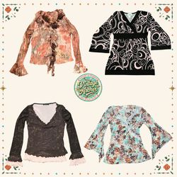 Y2K Boho Chic Blouses – Mesh, Tie-Dye & Floral Wra..