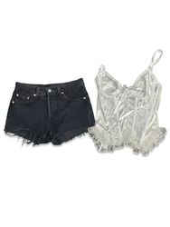 (FV-1333) Vintage Y2K White Corset Tops with Black..