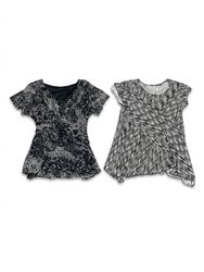 (FV-1339) Monochrome Black & White Printed Tops Bu..