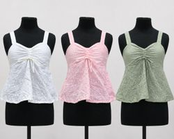 CR1550 Upcycled Eyelet Ruched Top