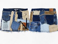 CR1555 Upcycled Denim Patchwork Skirt