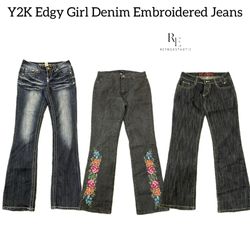 Y2K Unique Denim Embroidered Jeans RE-3136