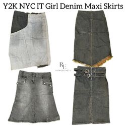 Y2K NYC IT Girl Denim Maxi Skirts RE-3140