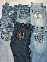R516 Ladies Y2k Embellished & Embroidered Flared J..
