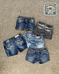 Upcycled Miss Me True Religion Rock Revival shorts