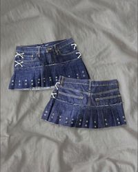 Upcycled Denim Pleated Skirt