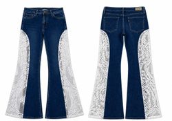 CR1557 Upcycled Lace Panel Flare Jeans