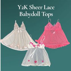 Y2K Sheer Lace Babydoll Tops - (04/05)