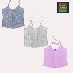 Upcycled Striped Tie-Strap Button-Up Cami
