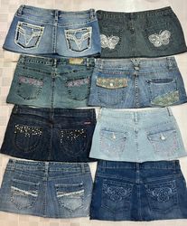 R523 Upcycled Ladies Embellished Micro Mini Skirts