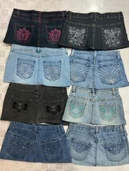 R524 Upcycled Ladies Embellished Micro Mini Skirts