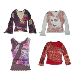 Y2K Graphic Mesh Tops