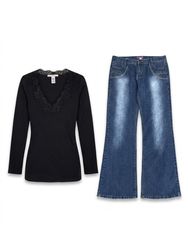 (FV-1374) Y2K Baby Tees & Denim flared jeans