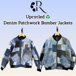 Upcycled Denim Patchwork Vercity/Bomber Jackets