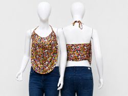 CR1567 Upcycled Floral Halter Top