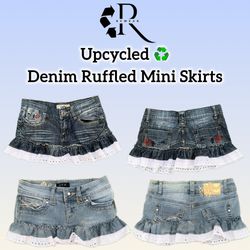 Upcycled Y2K Denim Ruffle Mini Skirts
