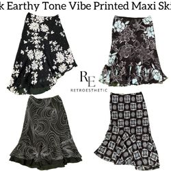 Y2K Earthy Tone Printed Maxi Skirts RE-3167