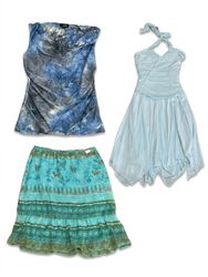 (FV-1381)     Vintage 90s Blue Floral Boho Dresses..