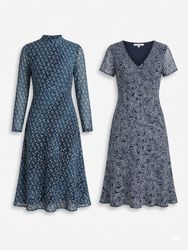 (FV-1373)     Retro Navy Abstract Print Dresses & ..