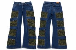 CR1571 Upcycled Camo Patch Flare Jeans