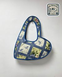 Upcycled Quilted Heart Tote Bag