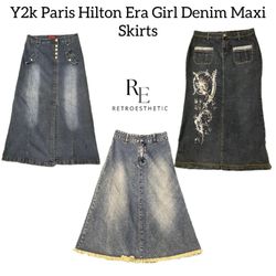 Y2k Paris Hilton Era Girl Denim Maxi Skirts Re-318..