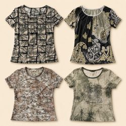 Y2k Muddy Tone Printed Tops