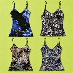 Y2k Noir Floral Cami Tops