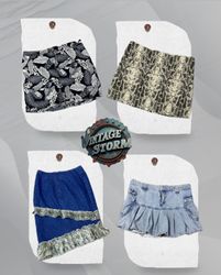 Y2K Retro Print Poly Skirt