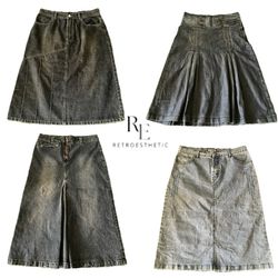 Y2K Era Cyber Girl Denim Midi Skirts Re-3202