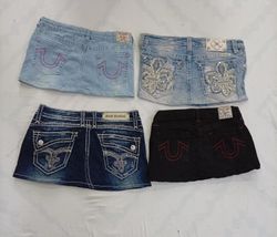 CR8373 UPCYCLED MIX BRANDED MINI DENIM SKIRTS