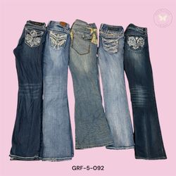 Modern Y2K Low Rise Embroidered Blue Jeans for Wom..
