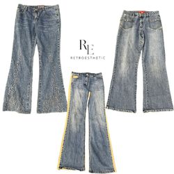 Y2K Unique Denim Flare Jeans Re-3211