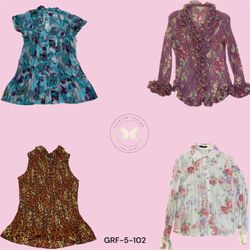 Vintage Floral Crinkle Blouse | Casual Y2K Top(GRF..