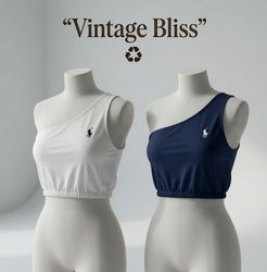 Up Cycled Polo Ralph Lauren one shoulder Crop Tank..