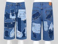 CR1592 Upcycled Patchwork Denim Shorts