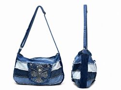 CR1594 Upcycled Patchwork Denim Shoulder Bag