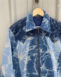 Upcycled Laser Print Denim Zip Jacket